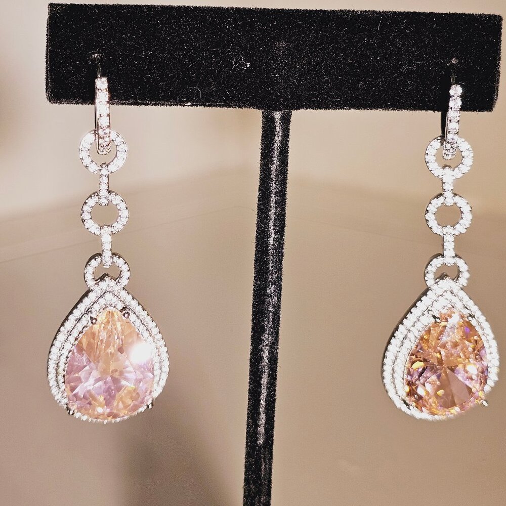 Pink Pear Drop Dangle Earring - Picture 3 of 4
